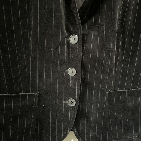 J.Crew Blazer Women’s 8 Velvet Pin Stripe Jacket Three Button Black Classic - Picture 3 of 9